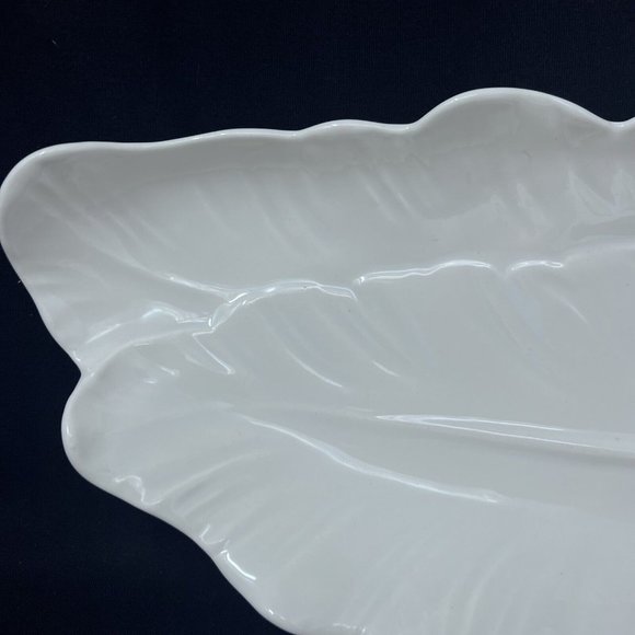 California Pottery Platter Dish Tray White 2 Leaf MCM Charcuterie Entertain Boho - Picture 5 of 6